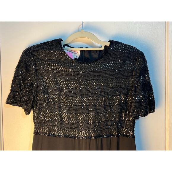 Talbots Formal Dress Small Black Silk Chiffon Beaded Bodice Cocktail Holidays - Picture 2 of 6